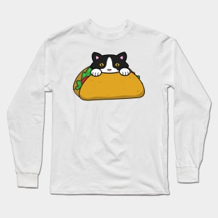 Happy Taco Tuesday, cute cat eating a taco Long Sleeve T-Shirt